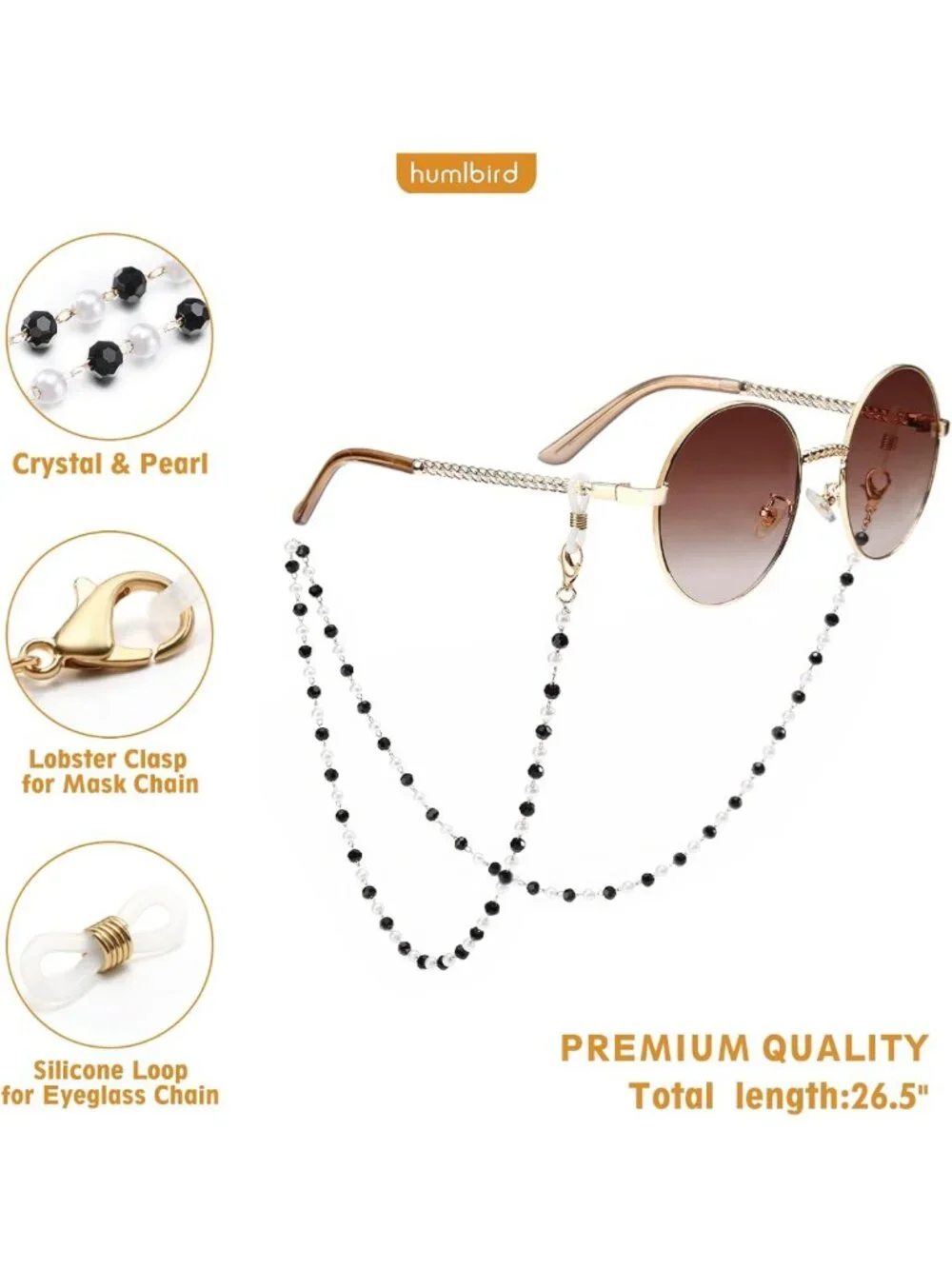 Healing Crystal Beaded Eyeglasses Chain & Mask Lanyard with Pearl for Women